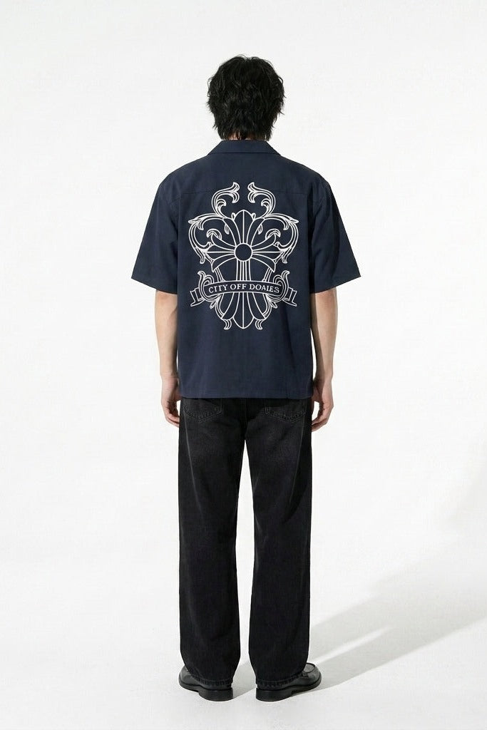 City Off Domes Abstract Route Blue Bowling Shirt
