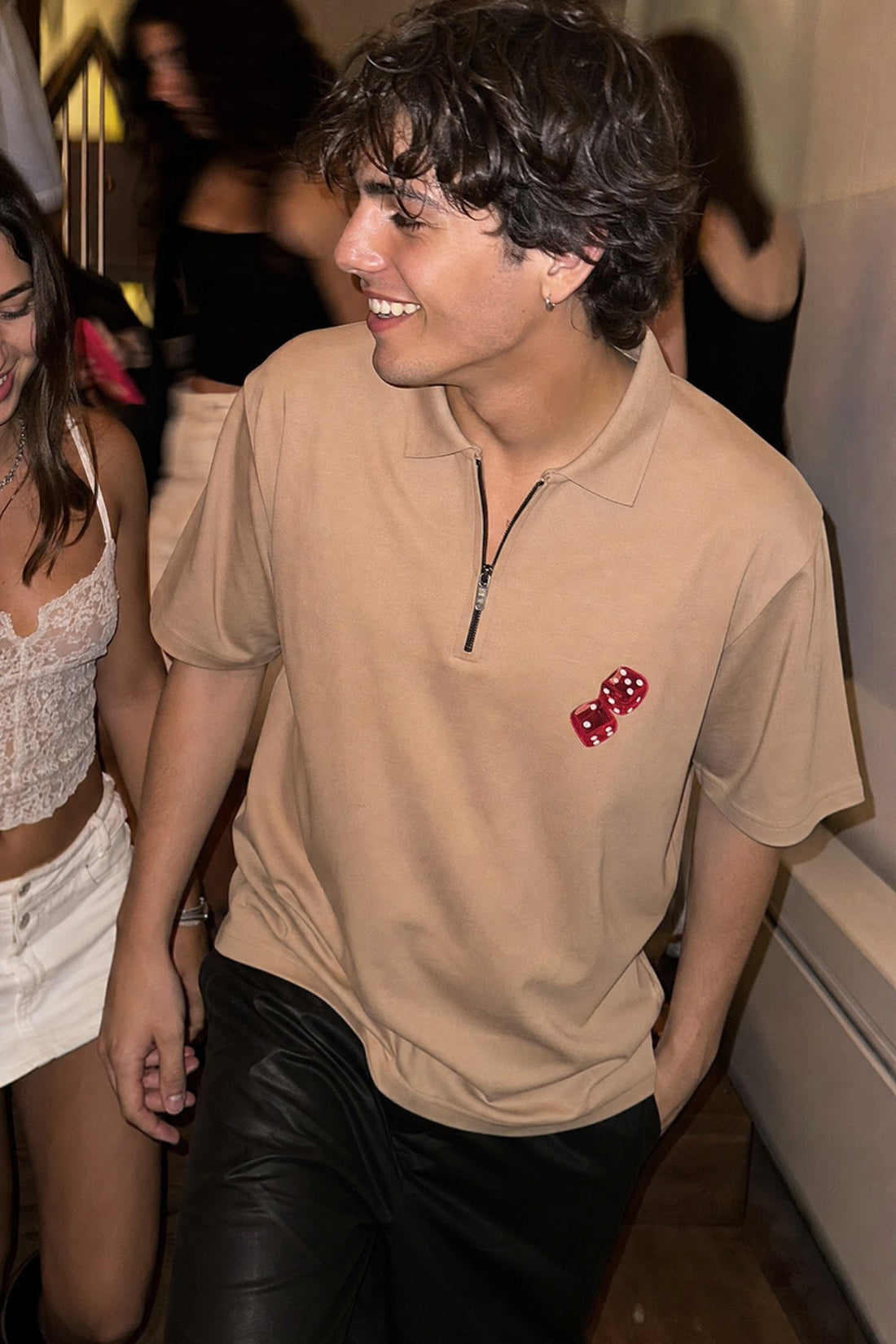 City Off Domes Dice & Drama Polo Beige Quarter Zip T-Shirt
