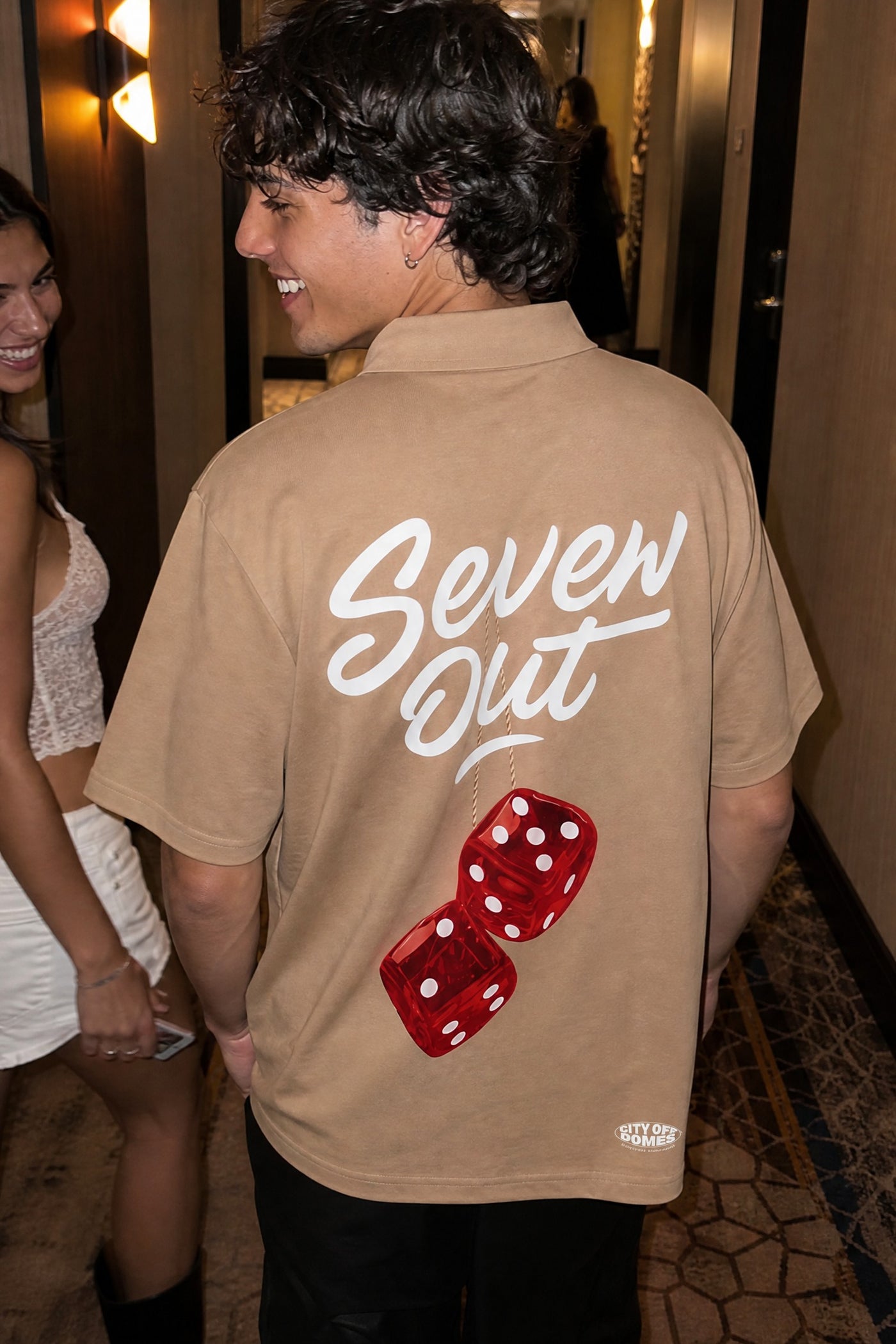 City Off Domes Dice & Drama Polo Beige Quarter Zip T-Shirt