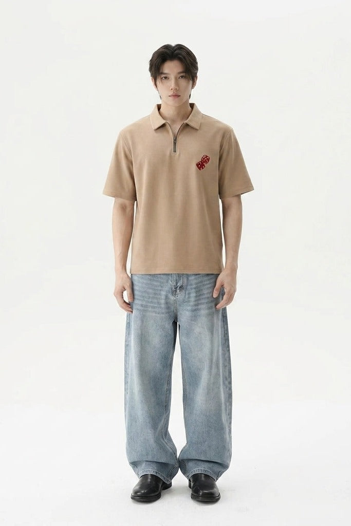 City Off Domes Dice & Drama Polo Beige Quarter Zip T-Shirt