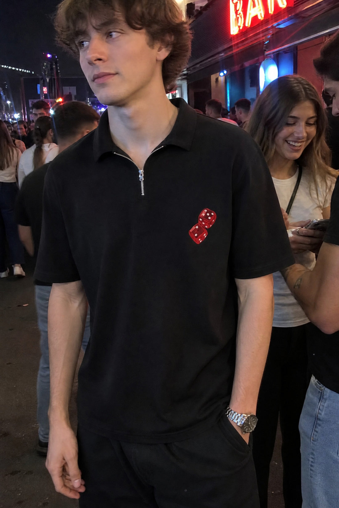 City Off Domes Dice & Drama Polo Black Quarter Zip T-Shirt