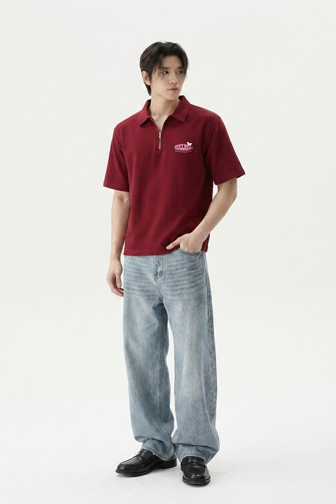 City Off Domes Dream in Ink Maroon Polo Quarter Zip T-Shirt