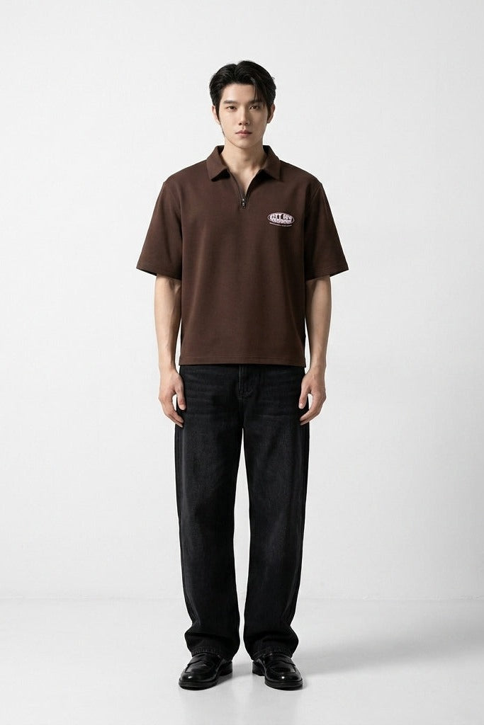 City Off Domes Dream in Ink Brown Polo Quarter Zip T-Shirt