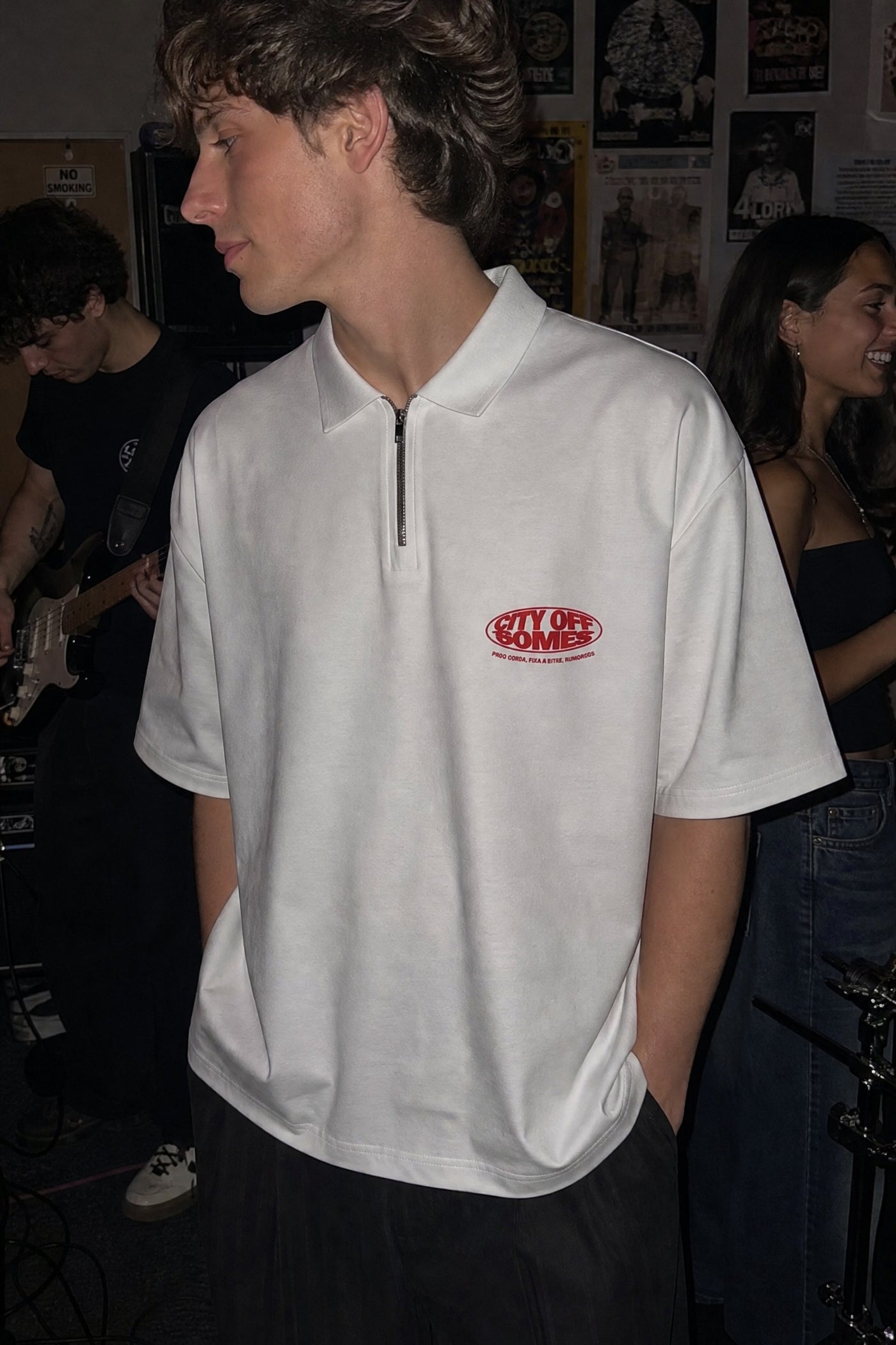 City Off Domes Heart Riot White Quarter Zip T-Shirt
