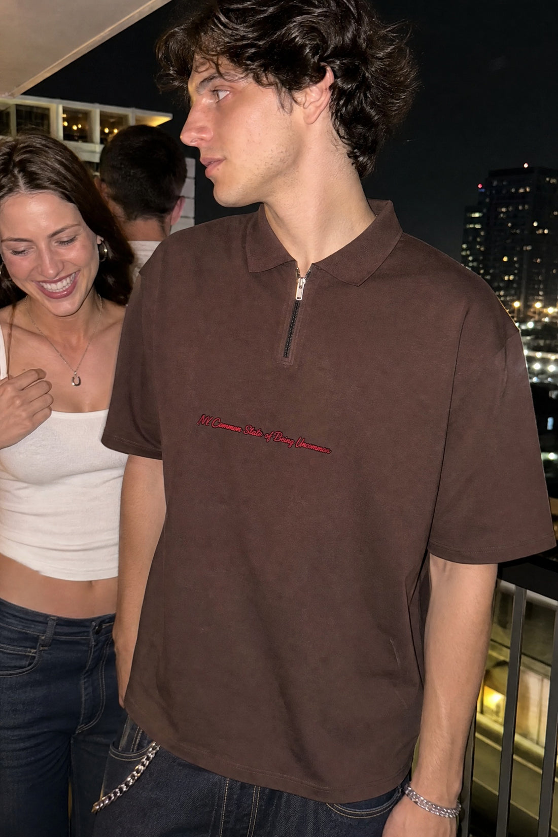 City Off Domes Zero Apologies Brown Polo Quarter Zip T-Shirt
