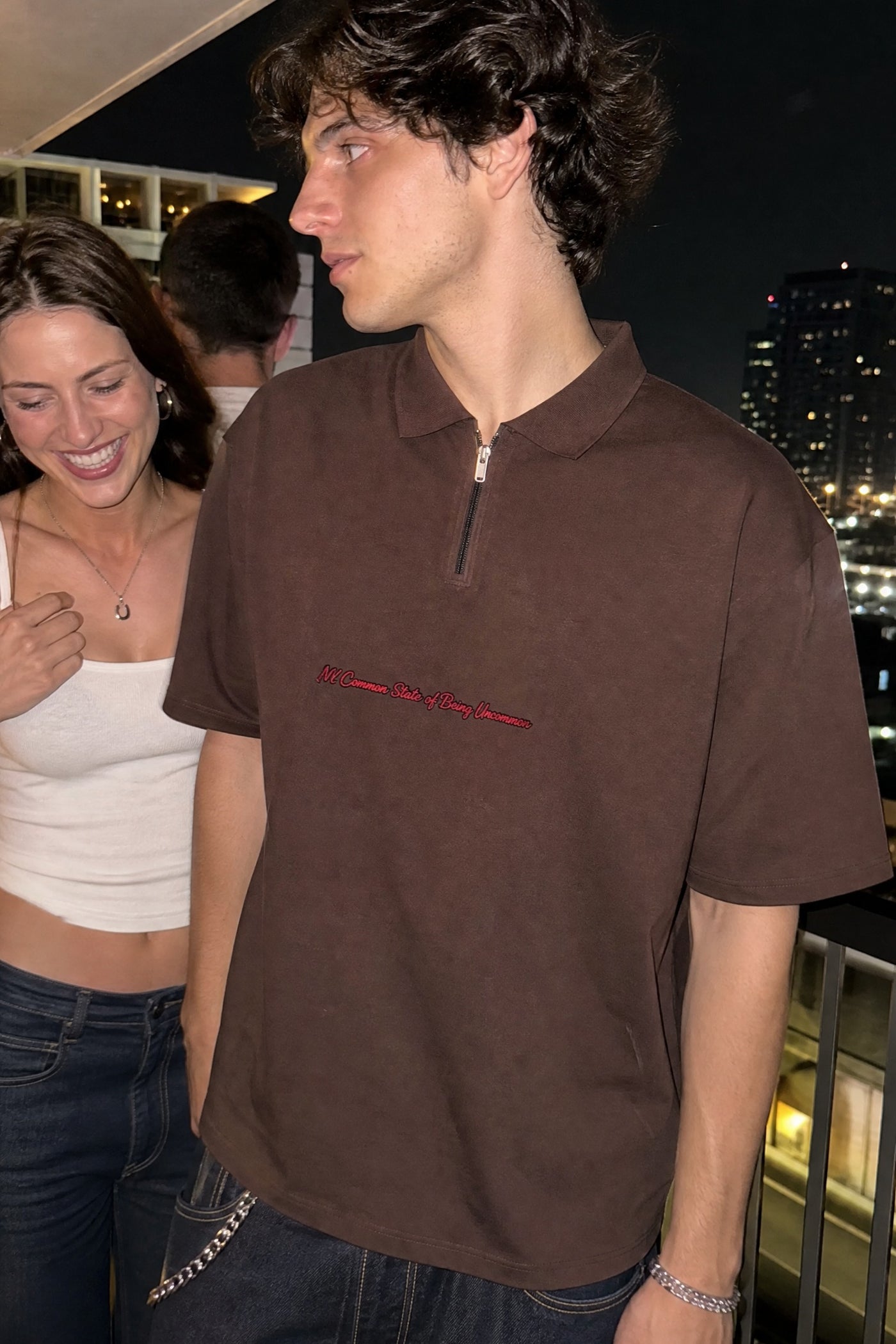 City Off Domes Zero Apologies Brown Polo Quarter Zip T-Shirt