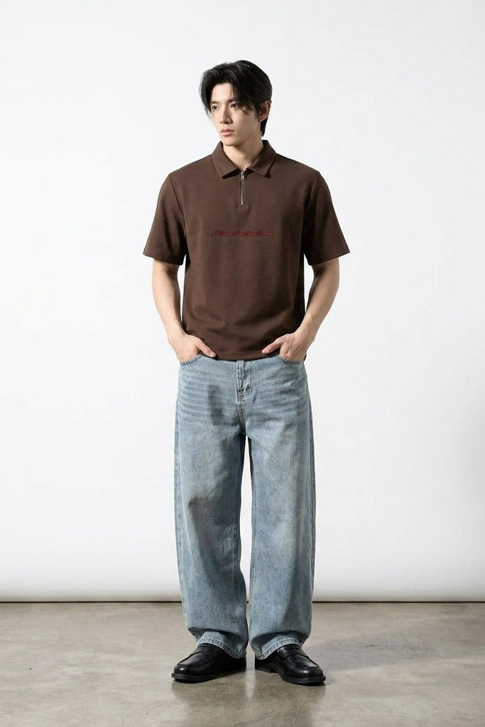 City Off Domes Zero Apologies Brown Polo Quarter Zip T-Shirt
