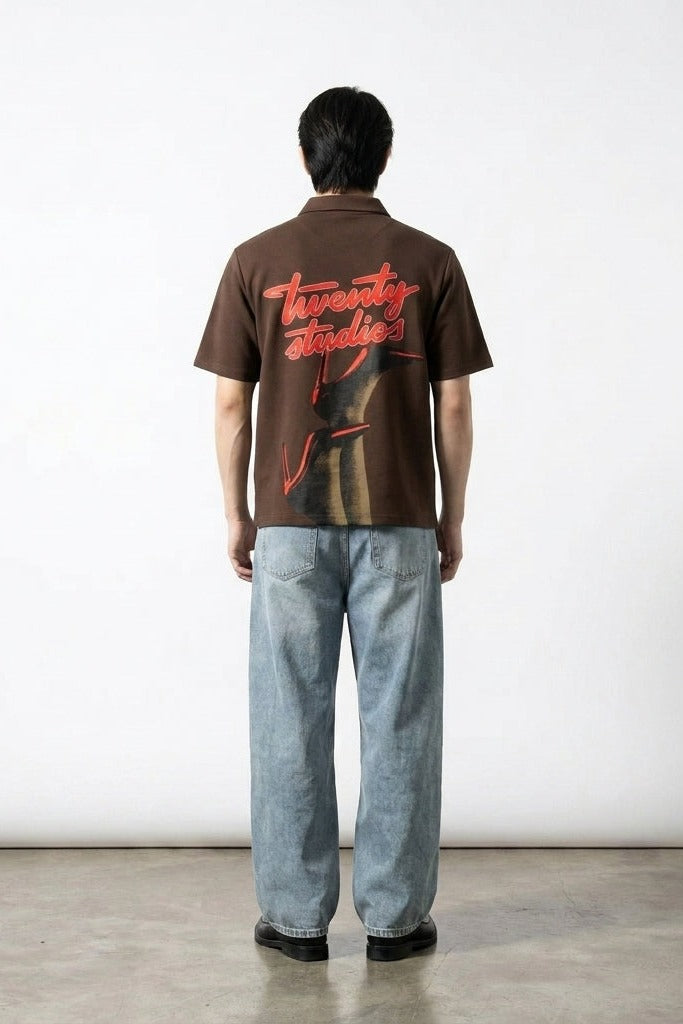 City Off Domes Zero Apologies Brown Polo Quarter Zip T-Shirt