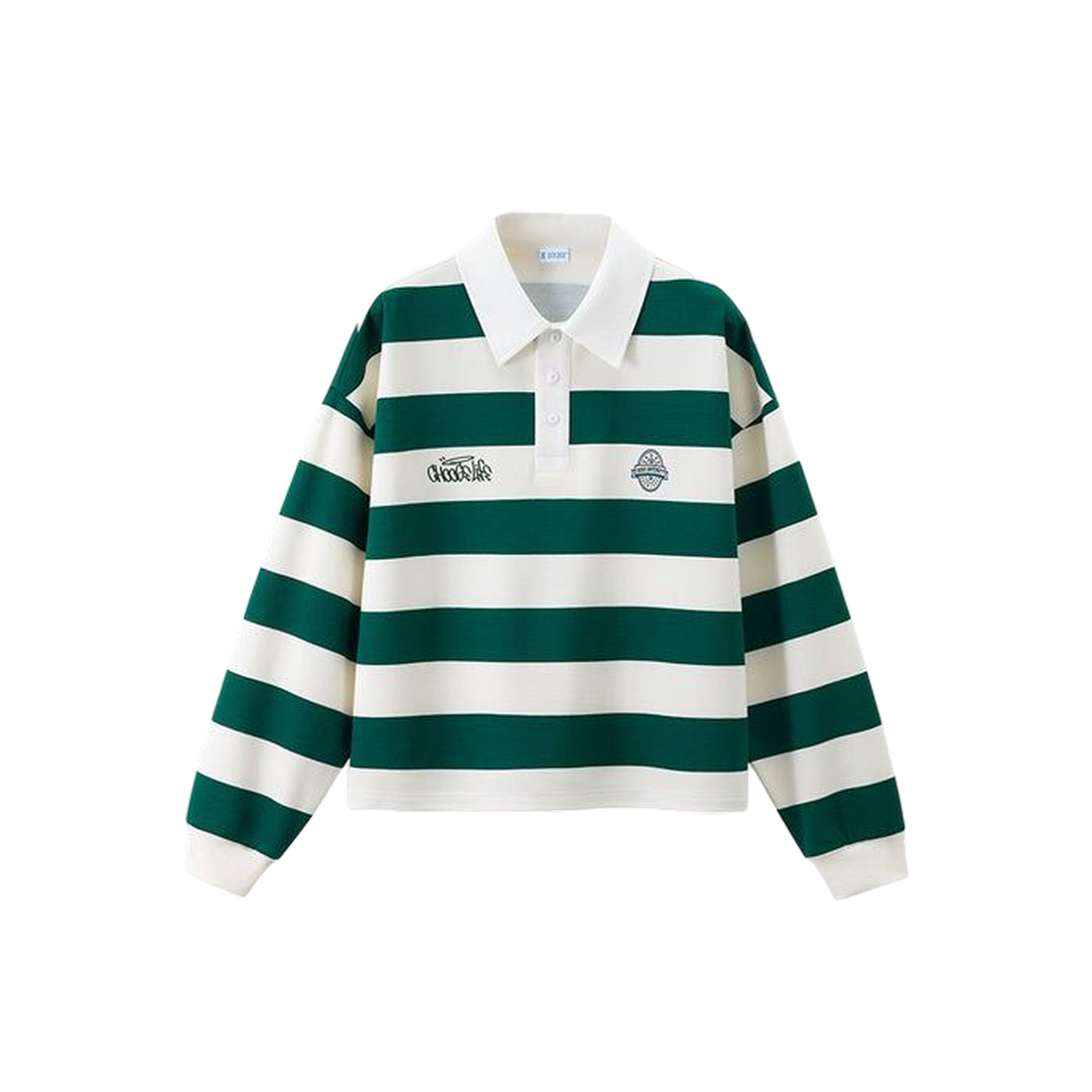 City Off Domes Cruise Club Green & White Striped Rugby Polo