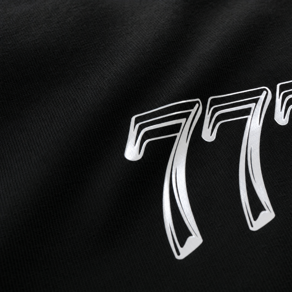Close-up fabric detail - City Off Domes Triple 7  Black Tshirt