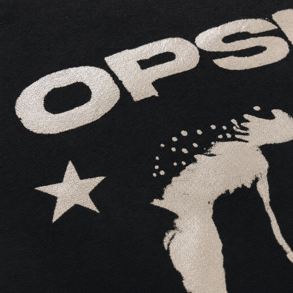 Close-up fabric detail - City Off Domes Two Stars Black Tshirt