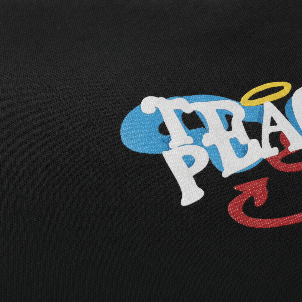 Close-up fabric detail - City Off Domes Peace  Black Tshirt