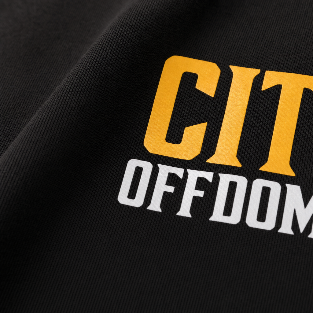 Close-up fabric detail - City Off Domes Yellow City Brown T-shirt