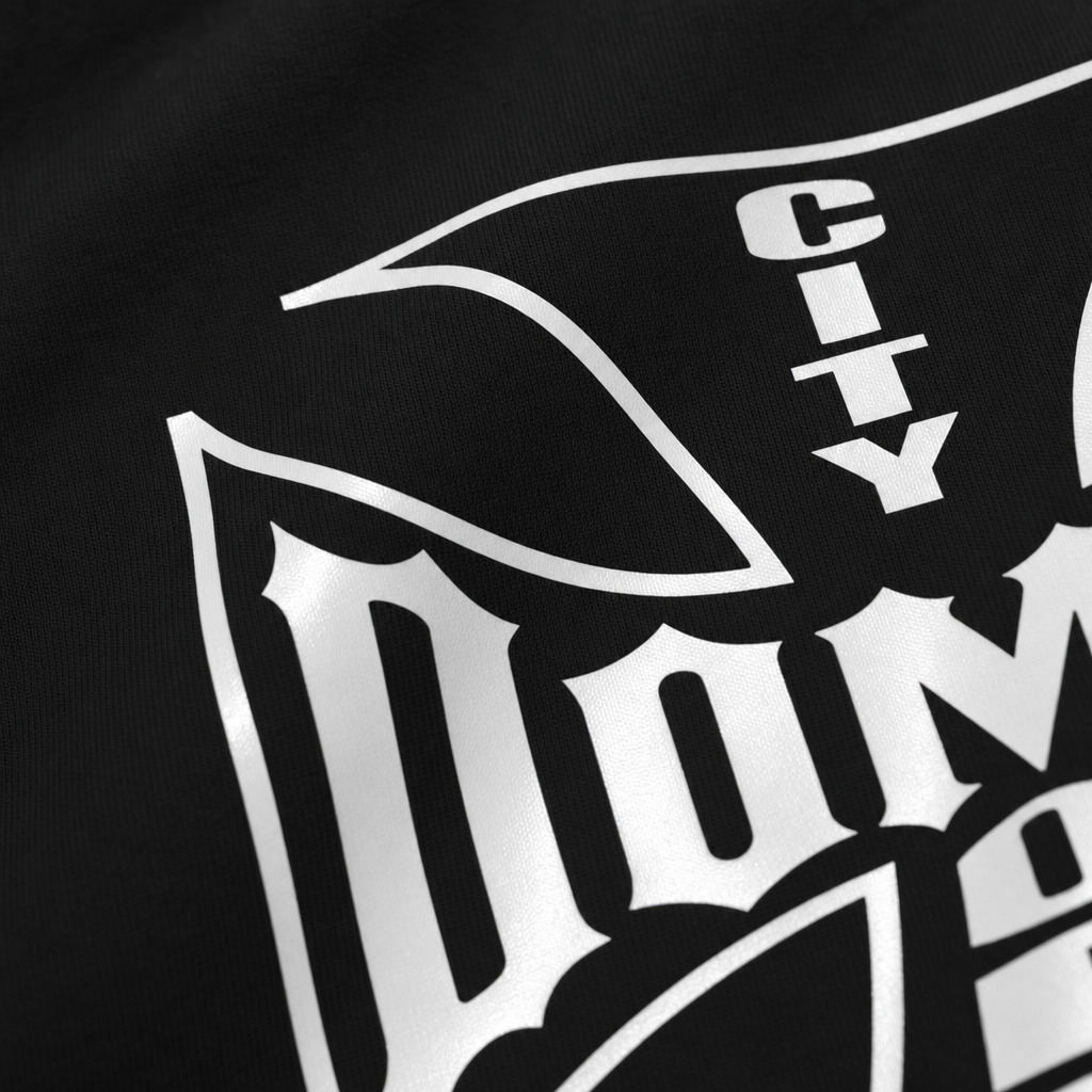 Close-up fabric detail - City Off Domes Not Common Black T-shirt