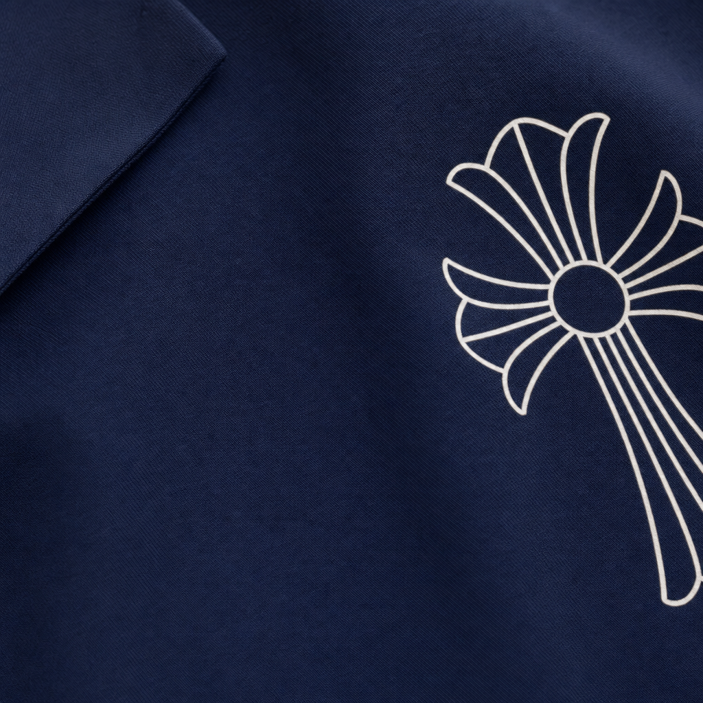 Close-up fabric detail - City Off Domes Abstract Route Blue Bowling Shirt