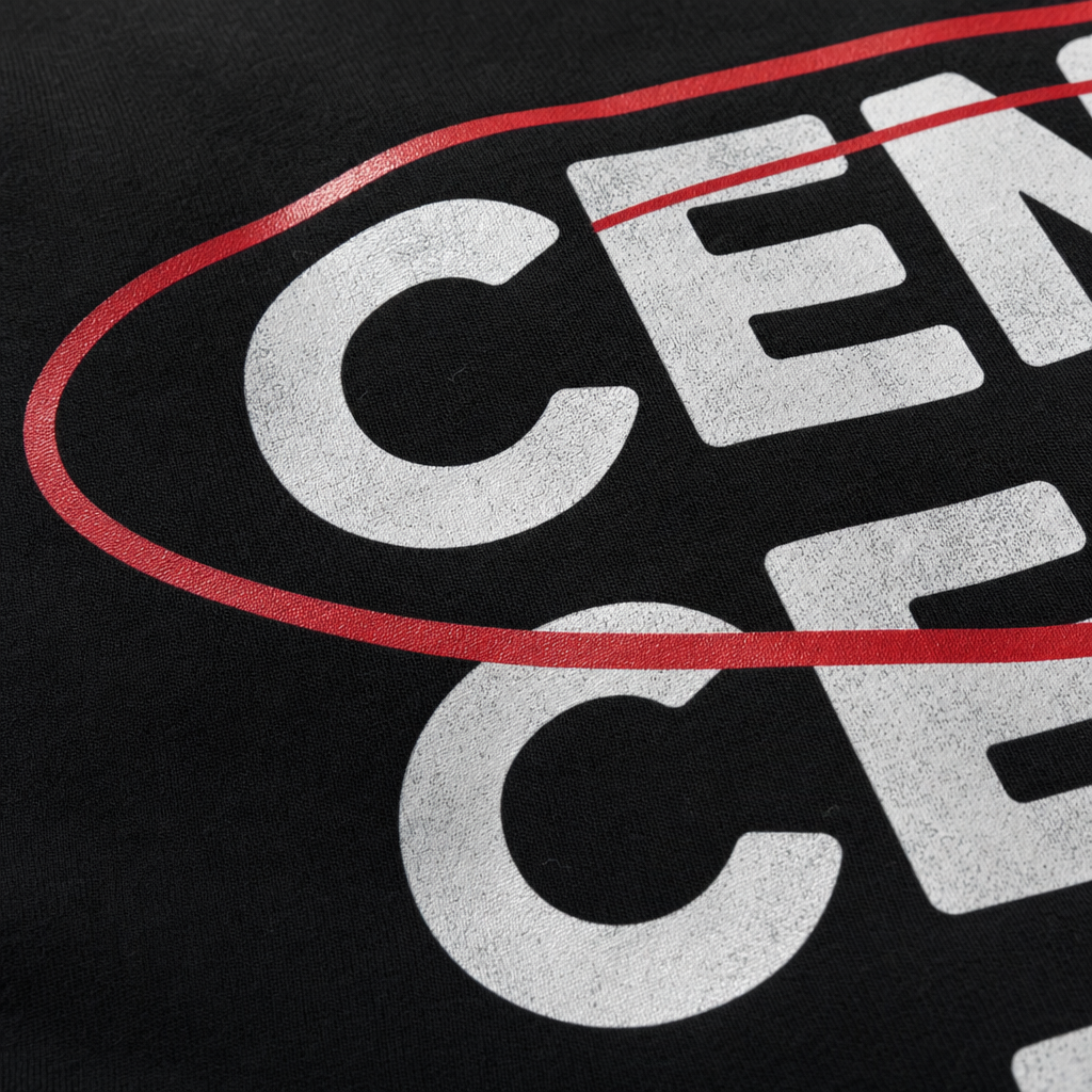 Close-up fabric detail - City Off Domes Red Stroke Black T-shirt