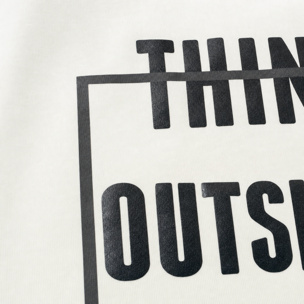 Close-up fabric detail - City Off Domes Outside The Box white T-shirt