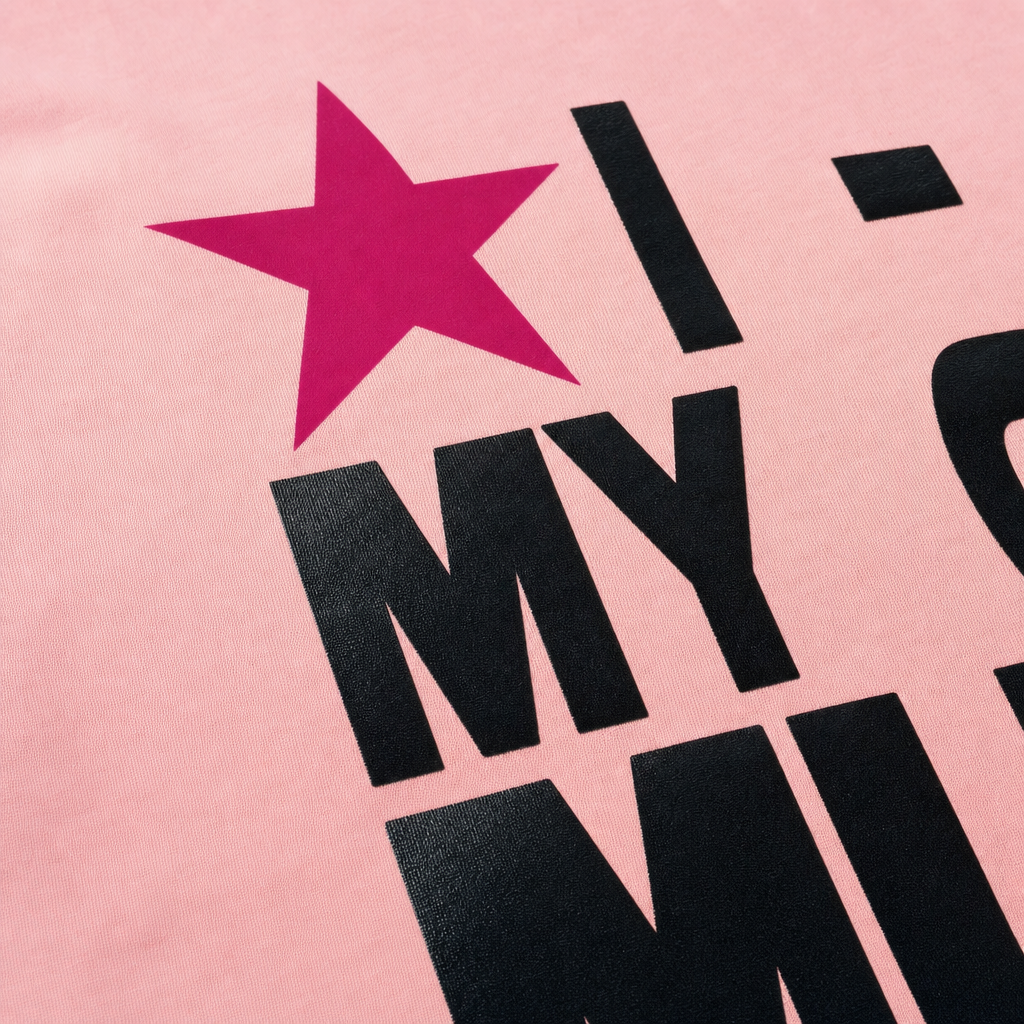 Close-up fabric detail - City Off Domes My own Music Pink T-shirt