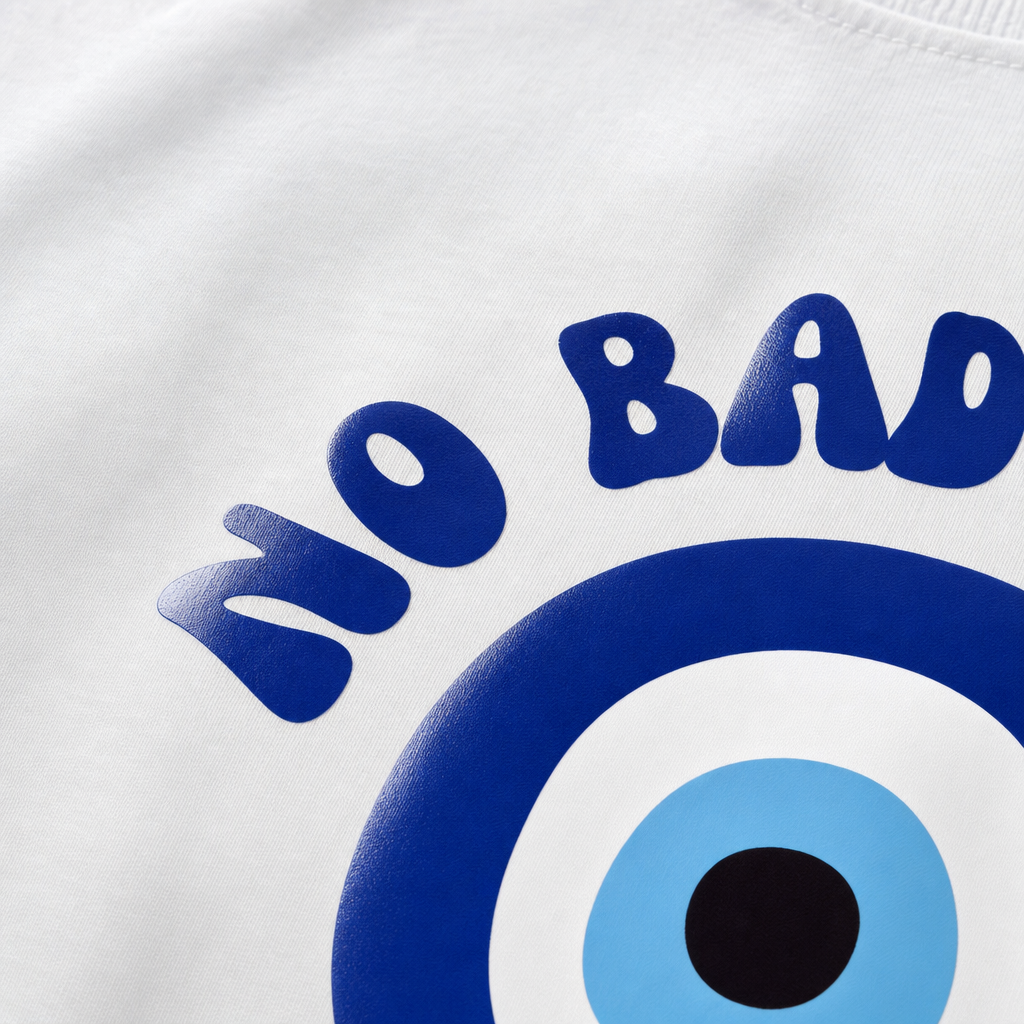 Close-up fabric detail - City Off Domes No Bad Vibes White T-shirt