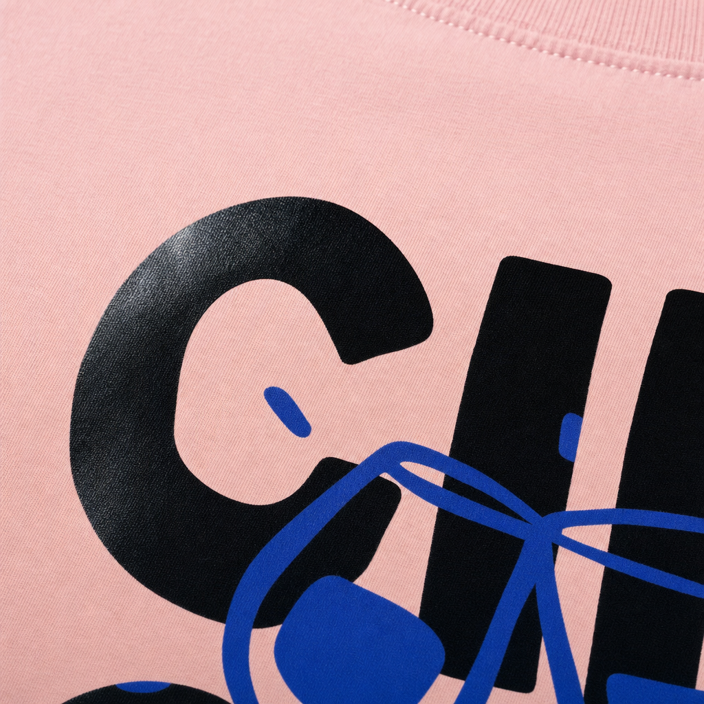 Close-up fabric detail - City Off Domes No Entry Club Pink T-shirt