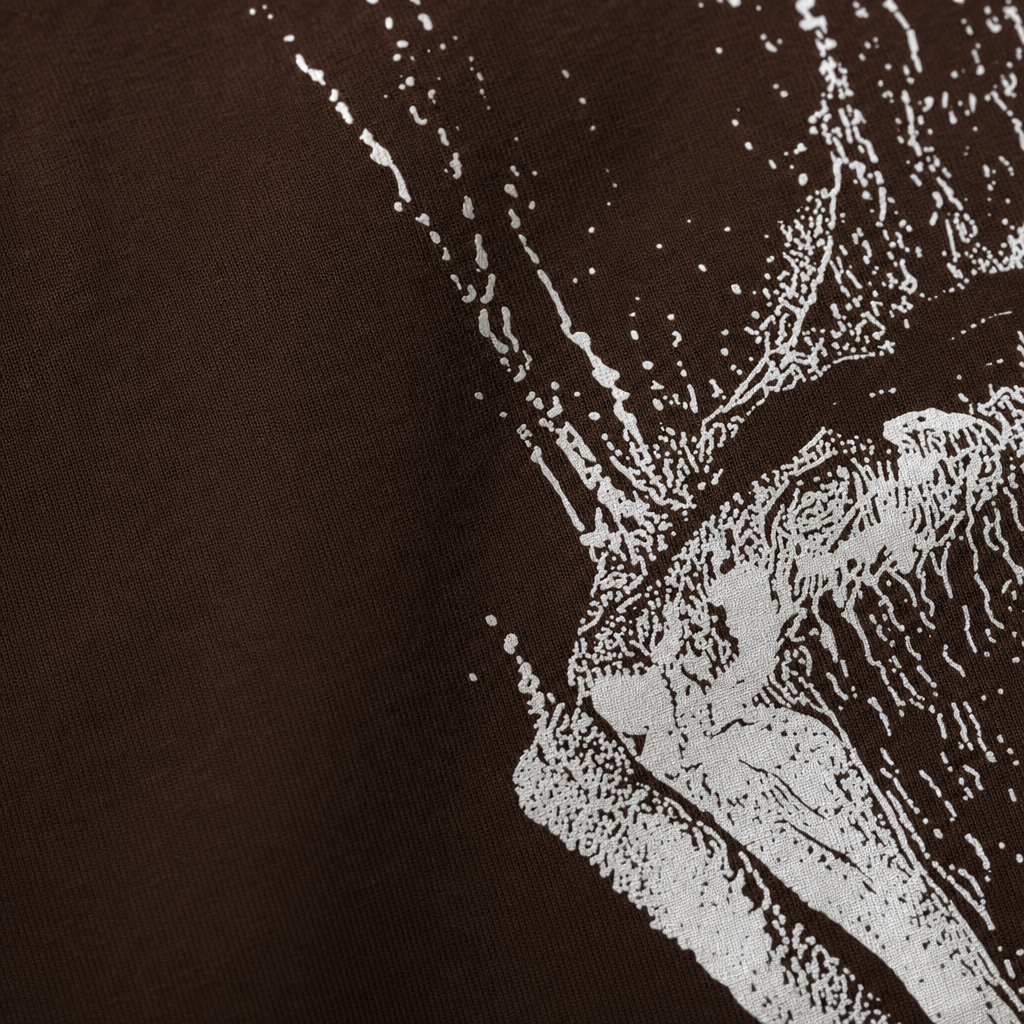 Close-up fabric detail - City Off Domes Signal Lost Brown T-shirt