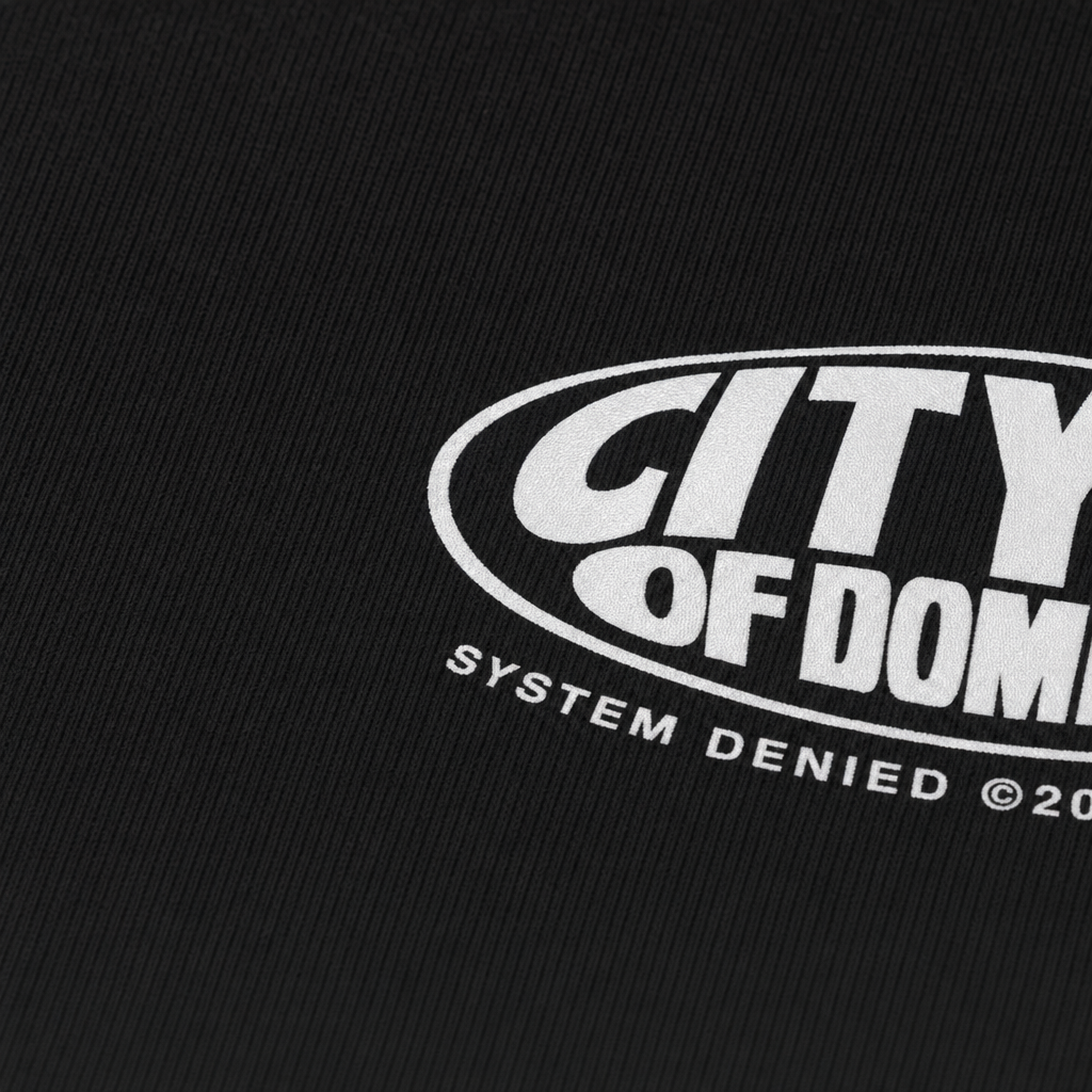 Close-up fabric detail - City Off Domes System Denied Black T-shirt