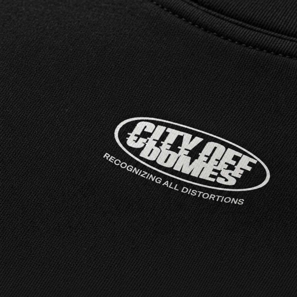 Close-up fabric detail - City Off Domes Urban Glitch Black T-shirt