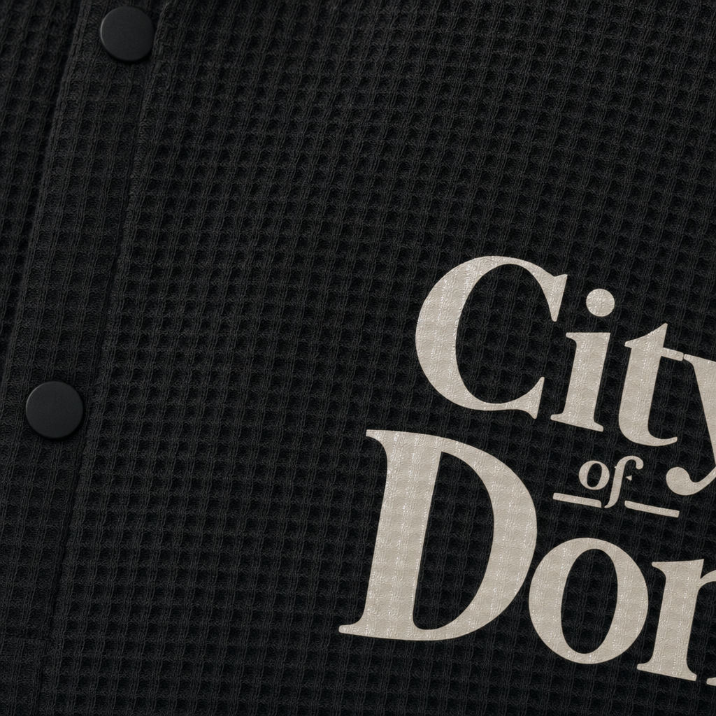 Close-up fabric detail - City Off Domes Waffle Shirt Black