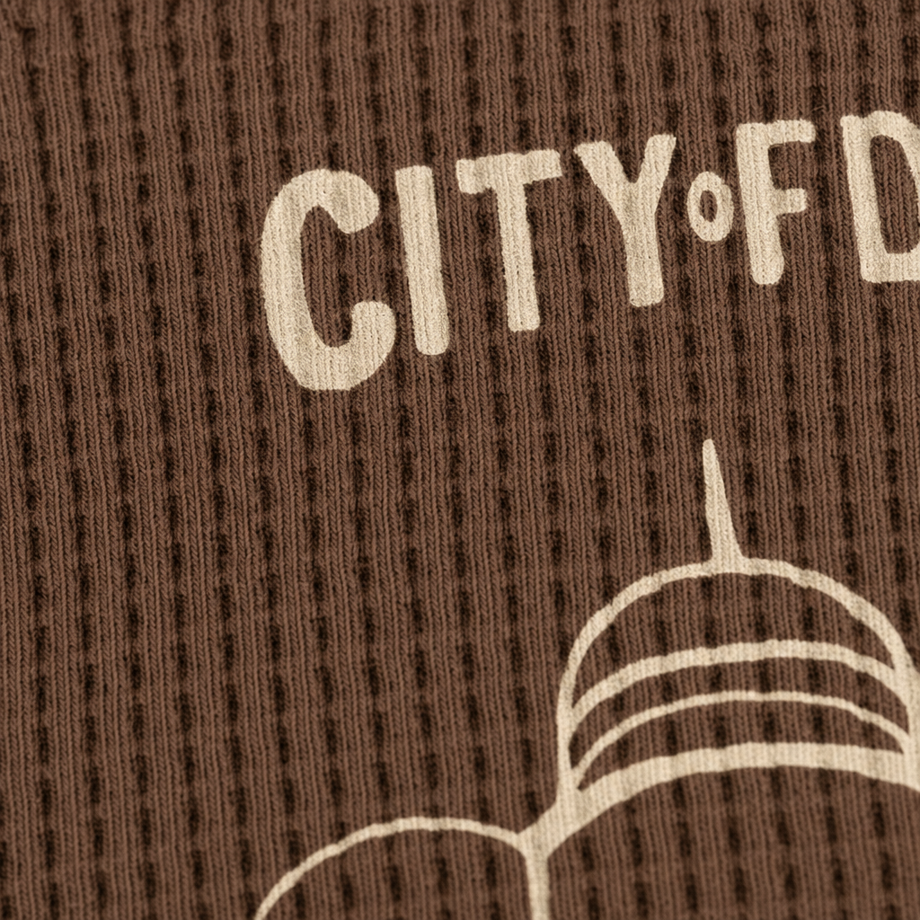 Close-up fabric detail - City Off Domes Waffle Shirt Brown
