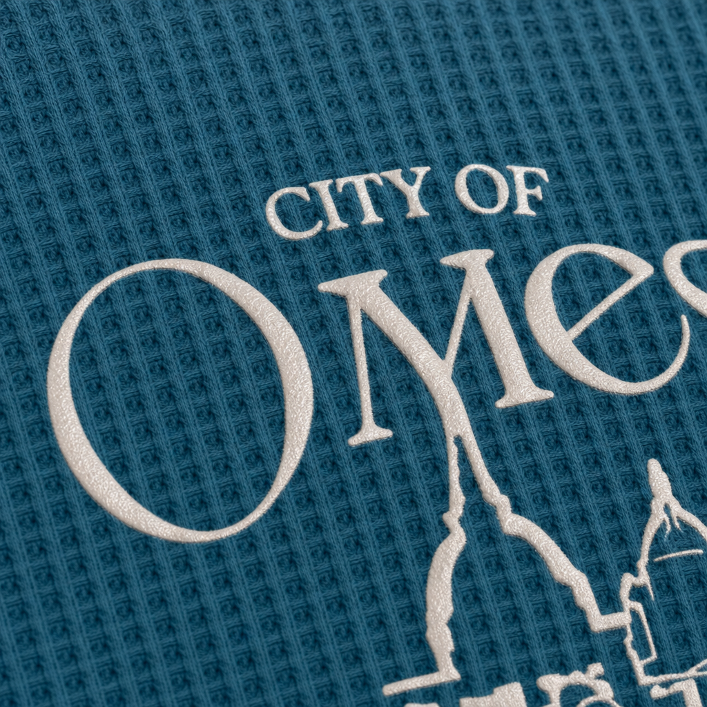 Close-up fabric detail - City Off Domes Waffle Shirt Teal