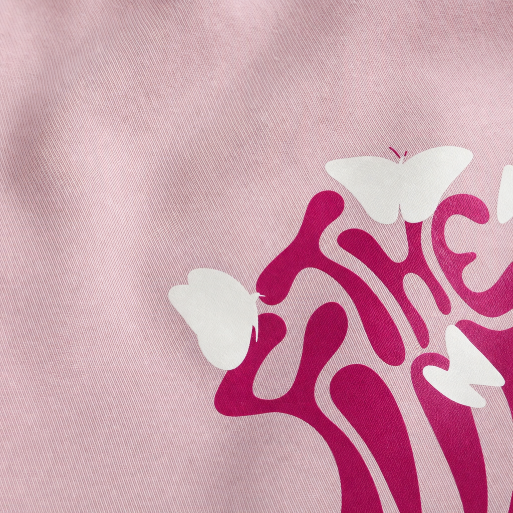 Close-up fabric detail - City Off Domes Dream in Ink  Pink Polo Quater Zip T-Shirt