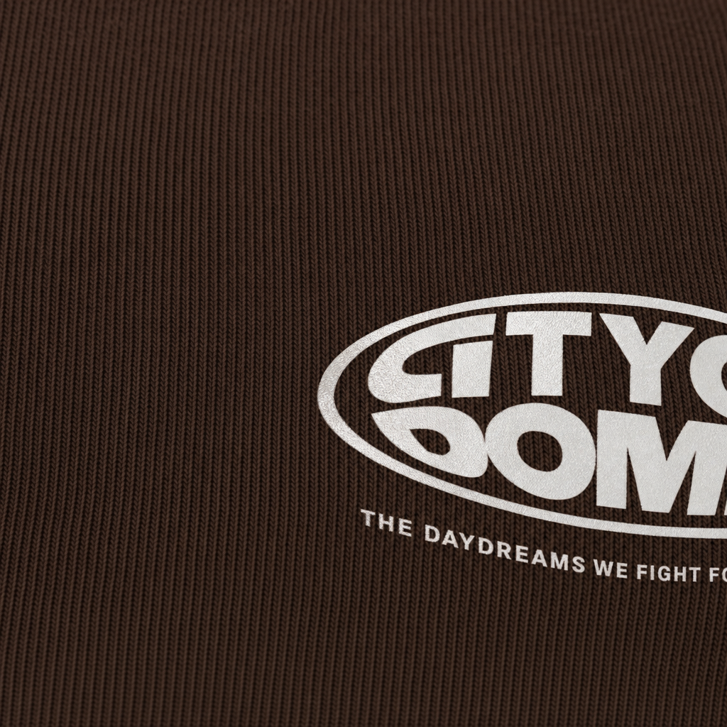 Close-up fabric detail - City Off Domes Dream in Ink Brown Polo Quater Zip T-Shirt