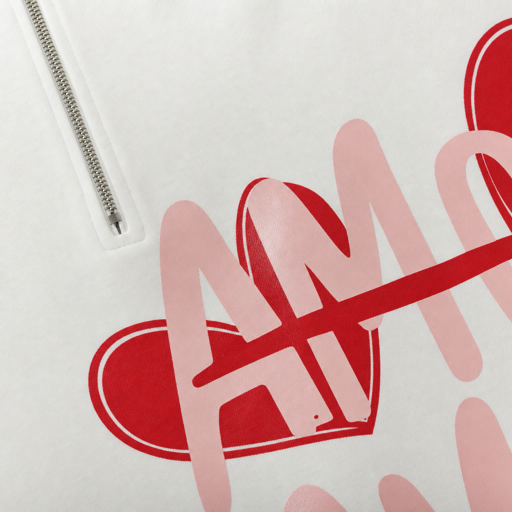 Close-up fabric detail - City Off Domes Heart Riot White Quater Zip T-Shirt