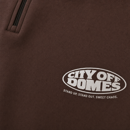 Close-up fabric detail - City Off Domes Sweet Chaos Graphics Brown Quater Zip T-Shirt