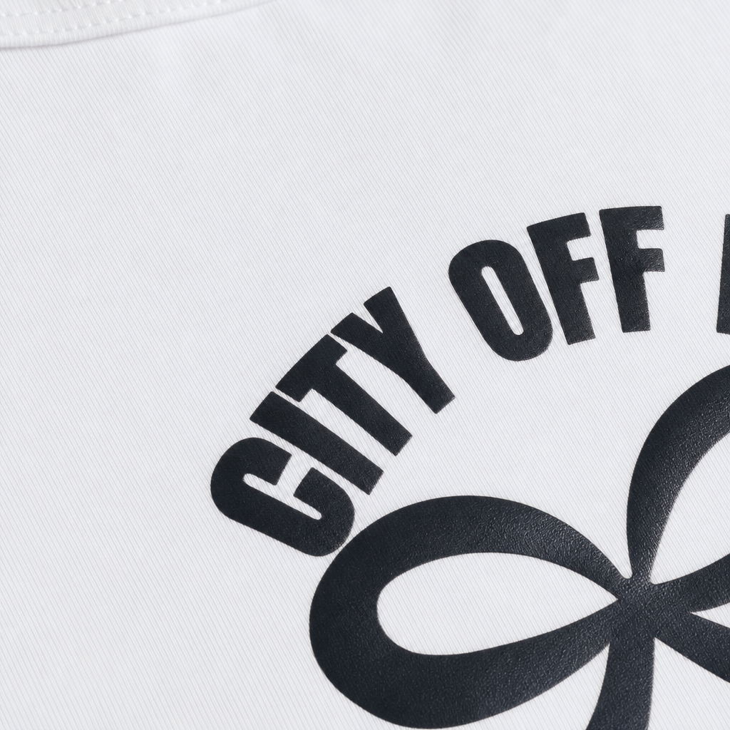 Close-up fabric detail - City Off Domes Black Bow White Tank Top