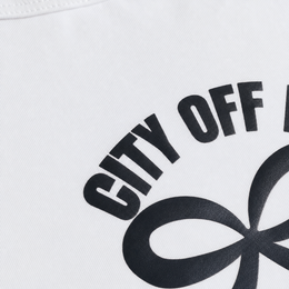 Close-up fabric detail - City Off Domes Black Bow White Tank Top