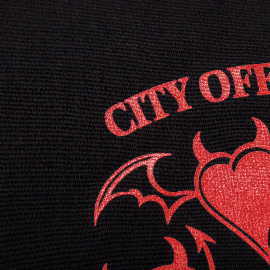 Close-up fabric detail - City Off Domes Devil Heart Black Tank Top
