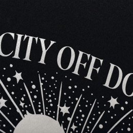 Close-up fabric detail - City Off Domes Star Explosion Black Tank Top