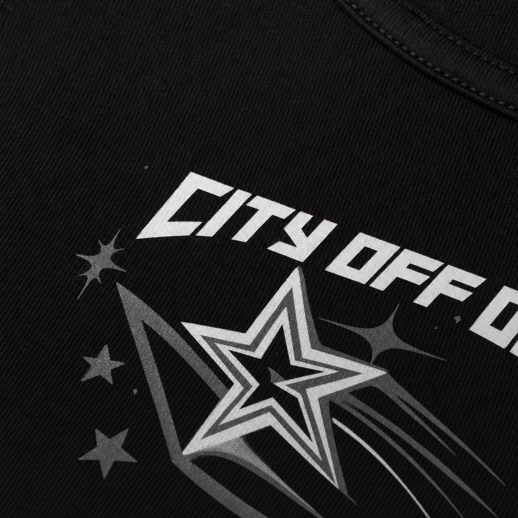 Close-up fabric detail - City Off Domes Star Storm Black Tank Top