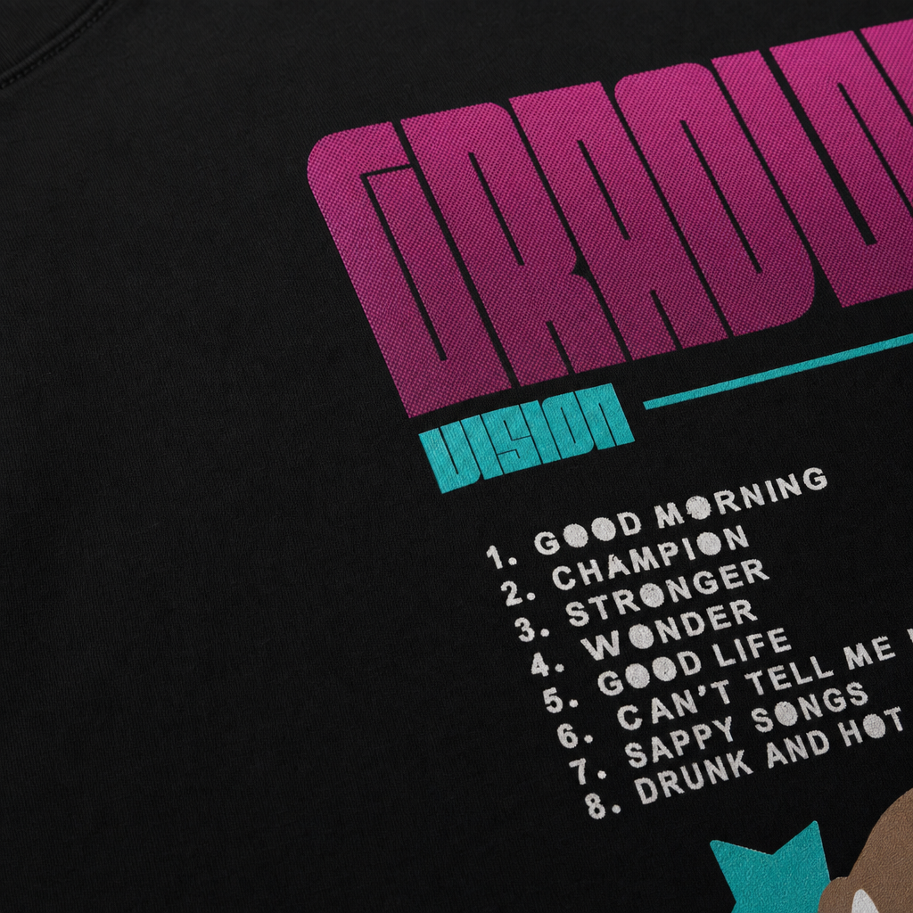 Close-up fabric detail - City Off Domes GRAD VISION BLACK T-SHIRT