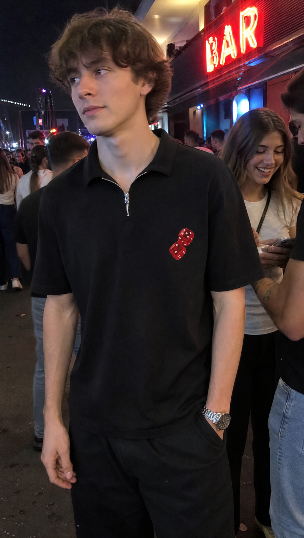 City Off Domes Dice & Drama Polo Black Quater Zip T-Shirt