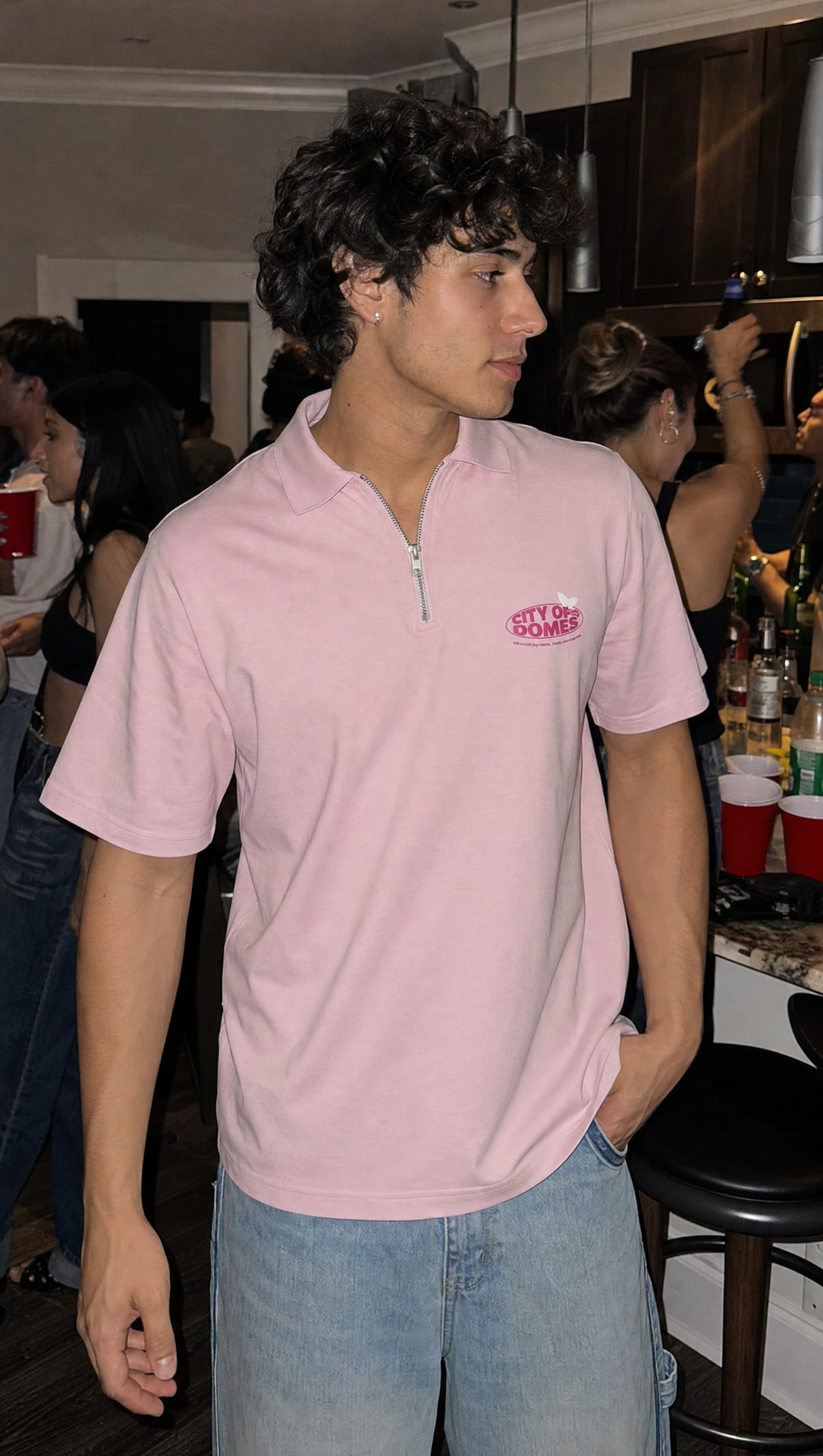 City Off Domes Dream in Ink  Pink Polo Quater Zip T-Shirt