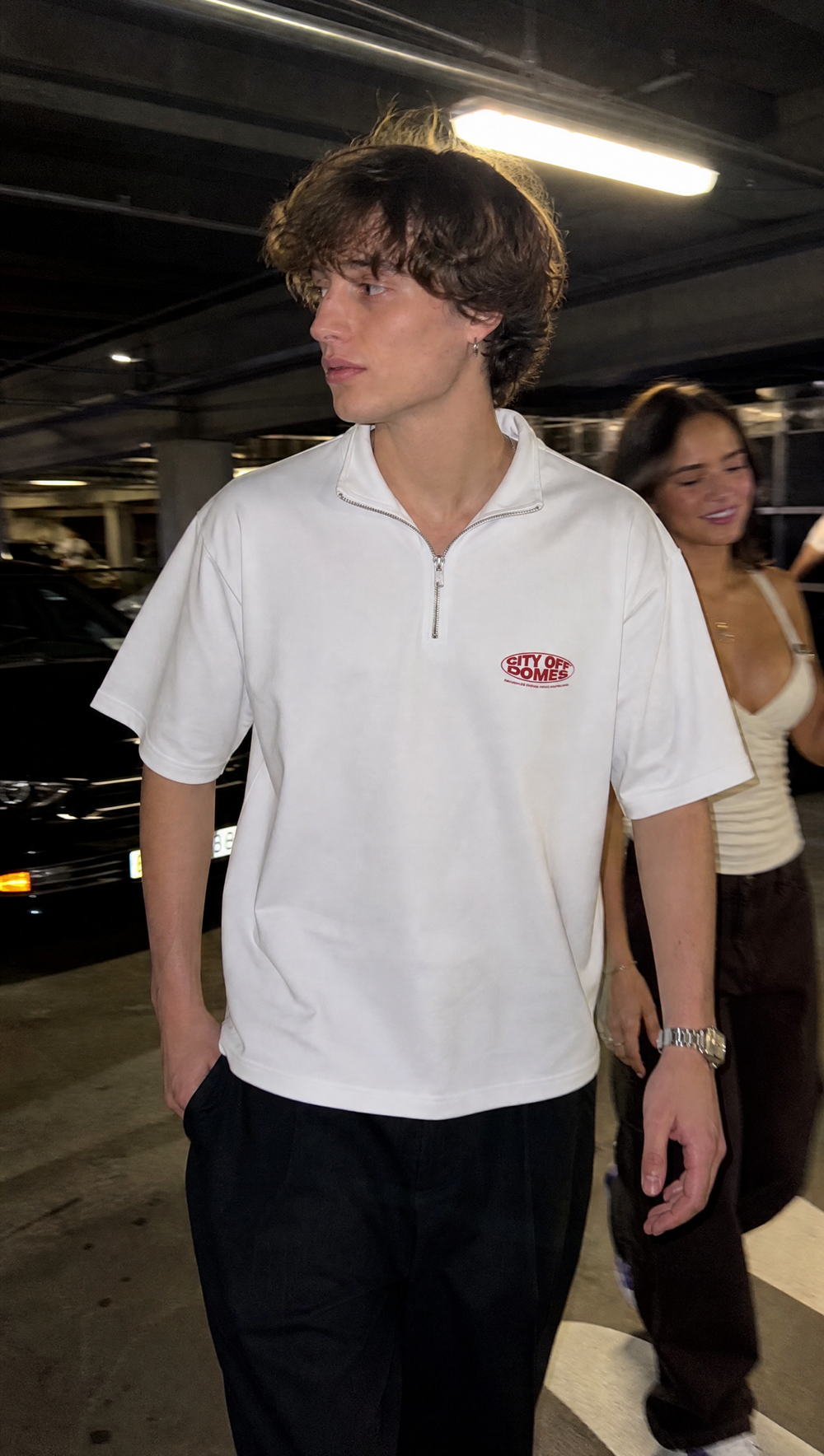 City Off Domes Anti-Pleasure Club White Quater Zip T-Shirt