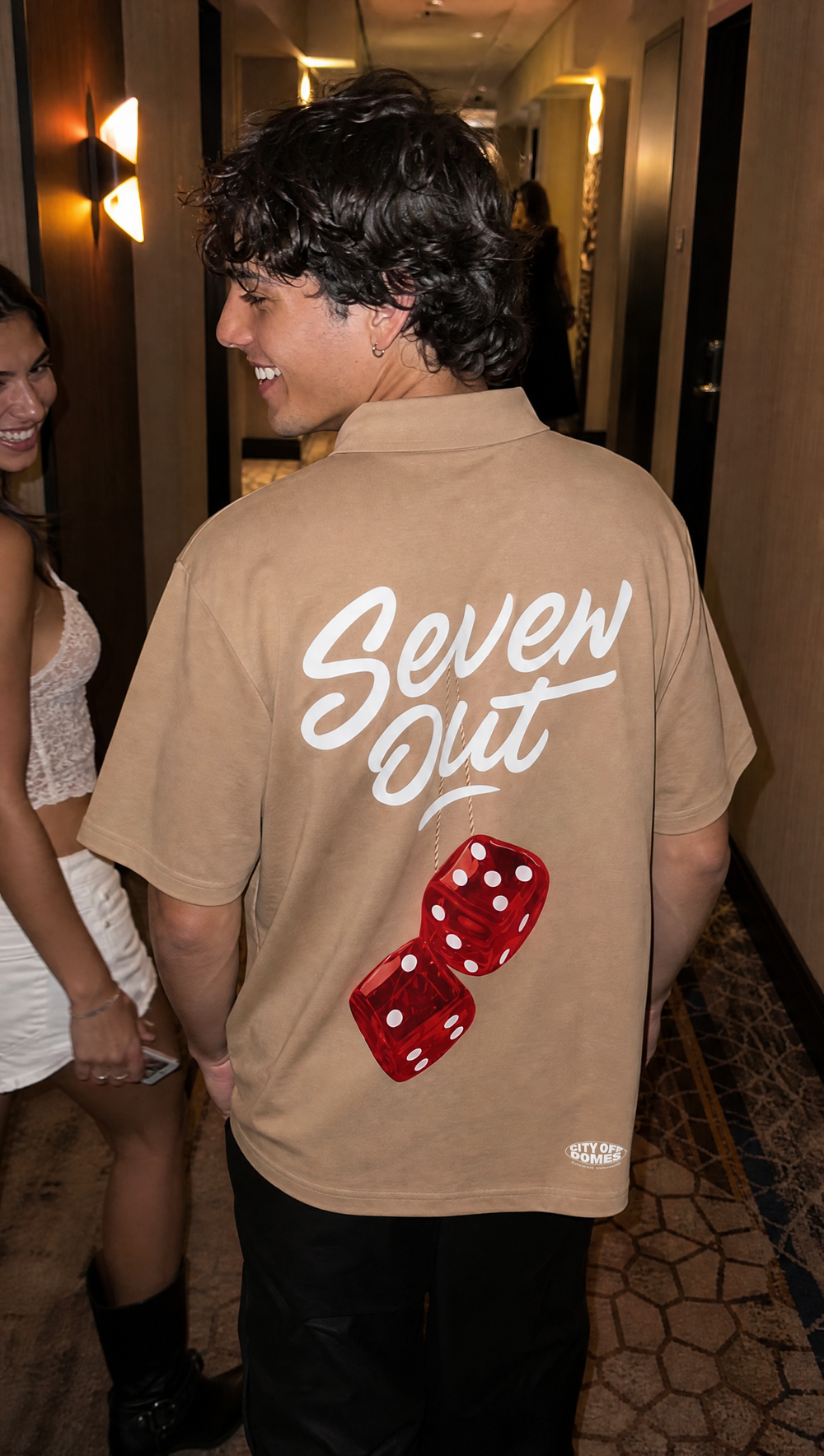 City Off Domes Dice & Drama Polo Beige Quater Zip T-Shirt