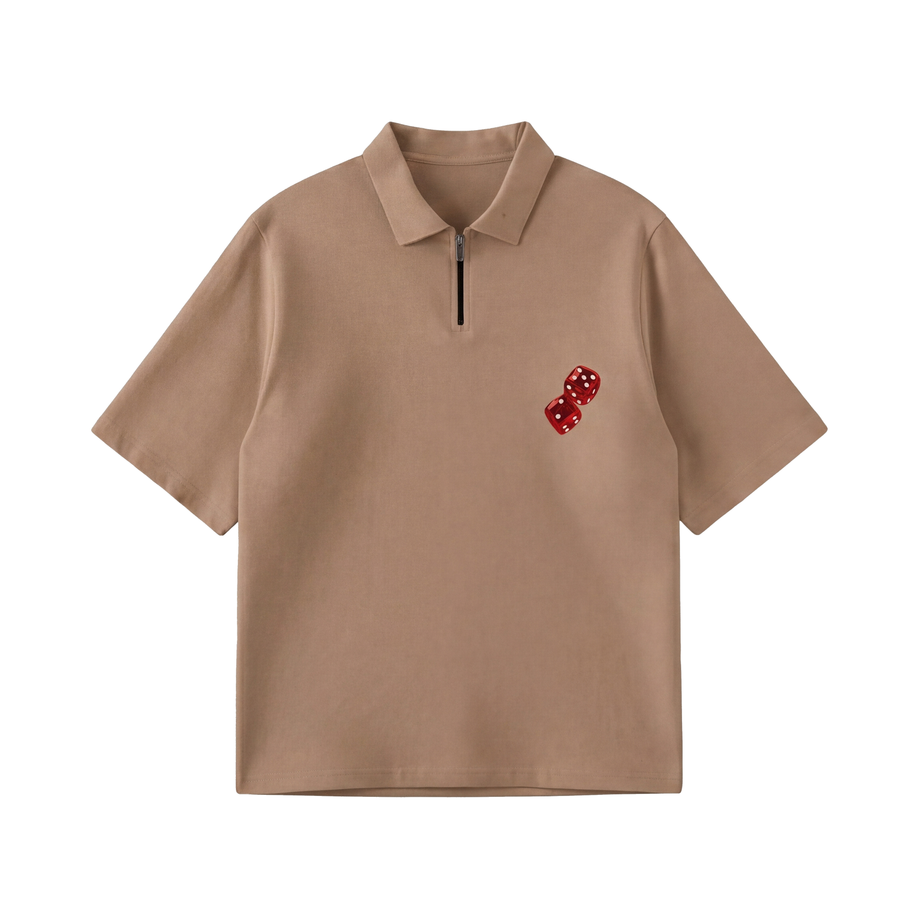 City Off Domes Dice & Drama Polo Beige Quater Zip T-Shirt